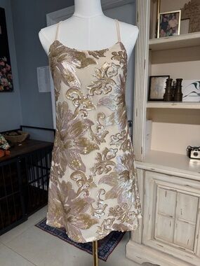 Soieblu Sequin Floral Slip Dress - Cream, Gold & Pink